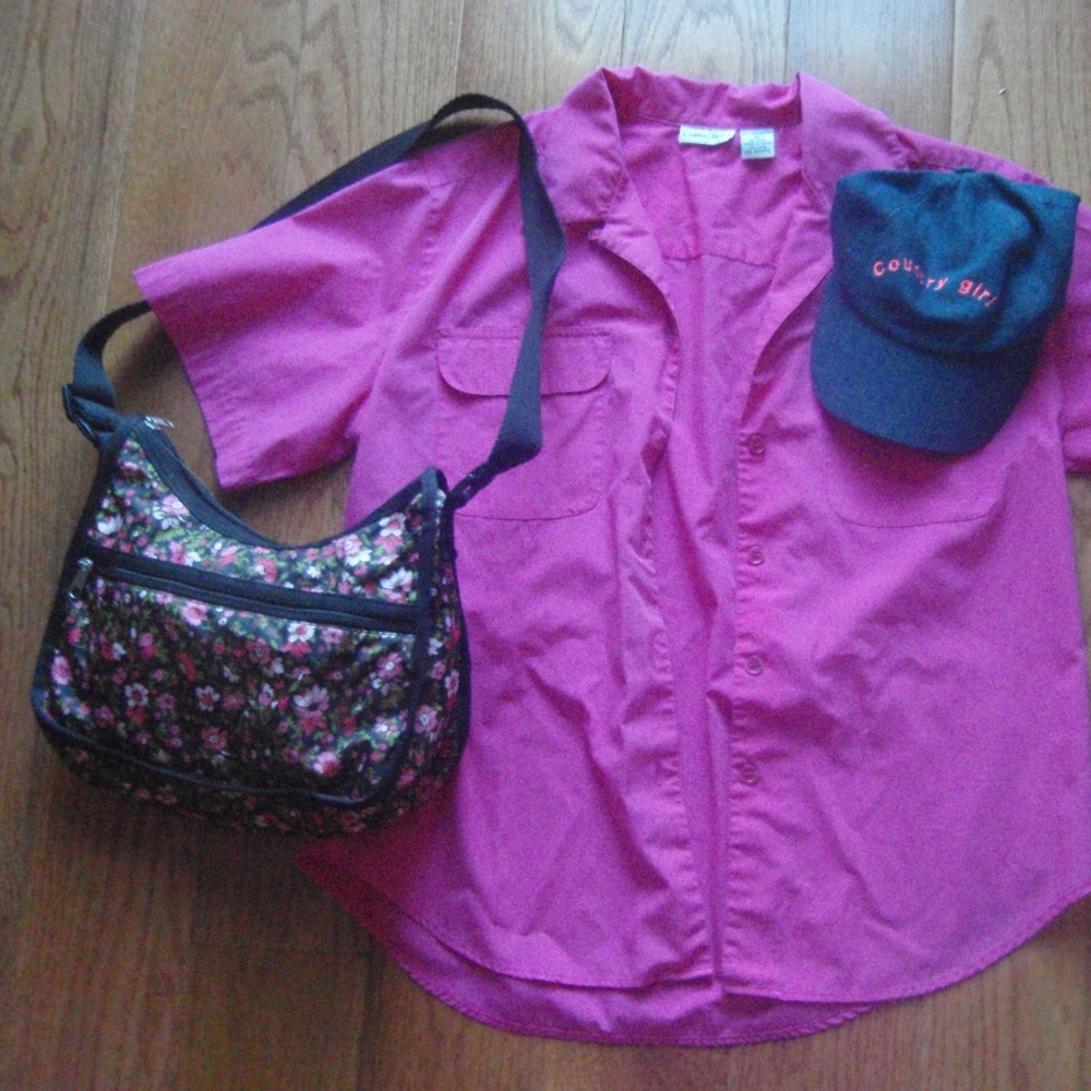 ~Womens Short Sleeve Pink Fishing Shirt~ - Picture 1 of 4